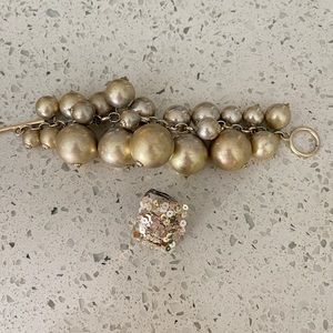 Sequin wire fashion statement ring and chunky bead bracelet.